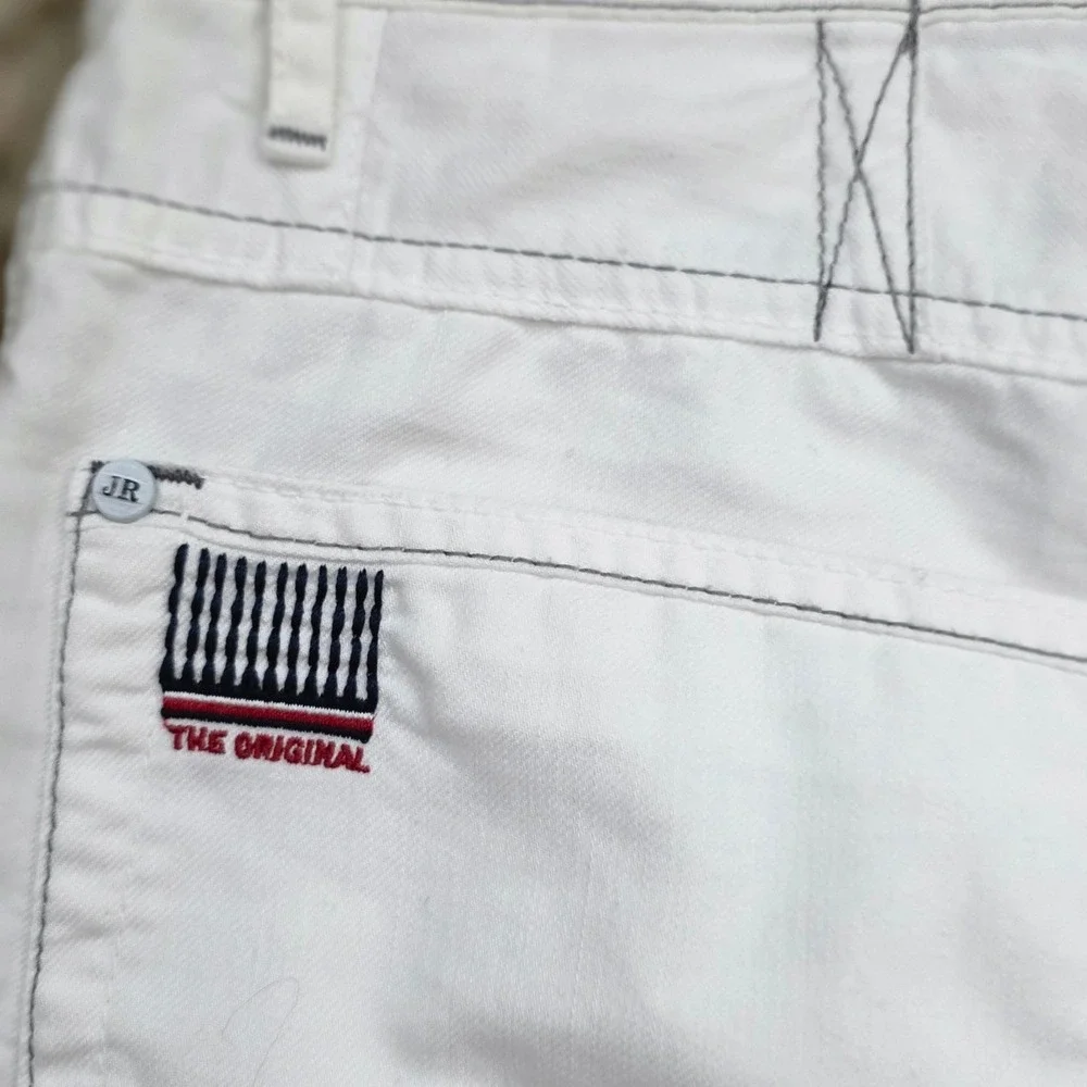 John Richmond White Women's Bermuda Shorts with Blue Plaid Cuffs